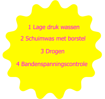 1 Lage druk wassen   2 Schuimwas met borstel  3 Drogen   4 Bandenspanningscontrole